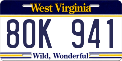 WV license plate 8OK941