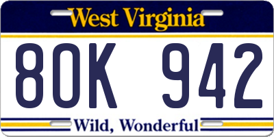 WV license plate 8OK942
