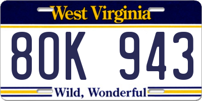 WV license plate 8OK943