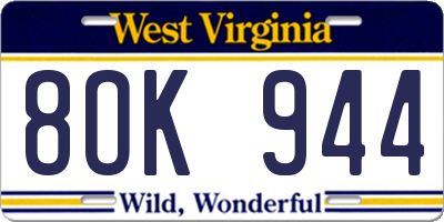WV license plate 8OK944