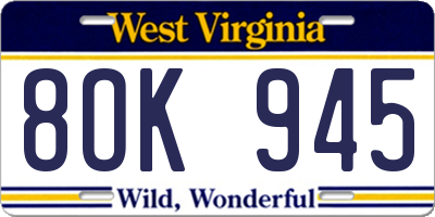 WV license plate 8OK945