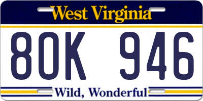 WV license plate 8OK946
