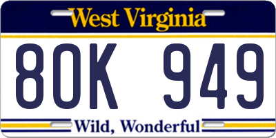 WV license plate 8OK949