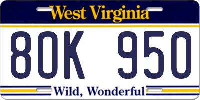 WV license plate 8OK950