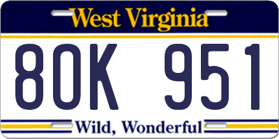 WV license plate 8OK951