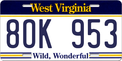 WV license plate 8OK953