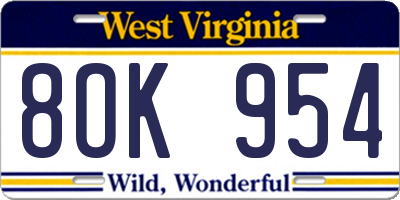 WV license plate 8OK954