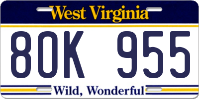 WV license plate 8OK955