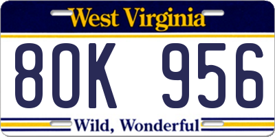 WV license plate 8OK956