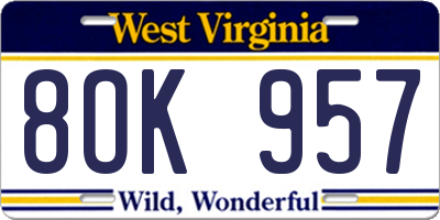 WV license plate 8OK957