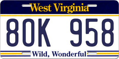 WV license plate 8OK958