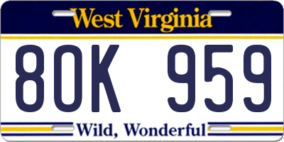 WV license plate 8OK959