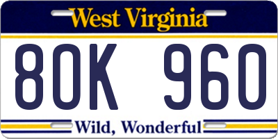WV license plate 8OK960