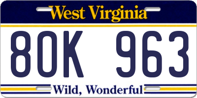 WV license plate 8OK963