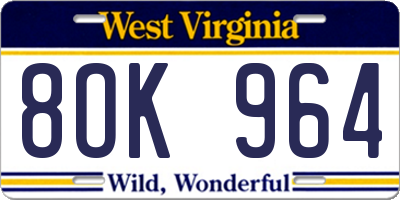 WV license plate 8OK964