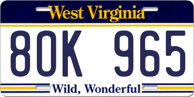 WV license plate 8OK965