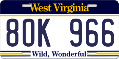 WV license plate 8OK966
