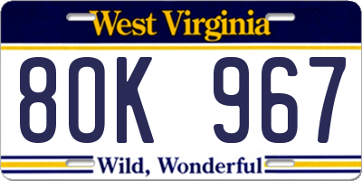 WV license plate 8OK967