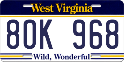 WV license plate 8OK968