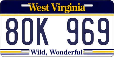 WV license plate 8OK969