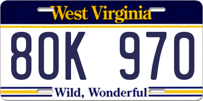 WV license plate 8OK970