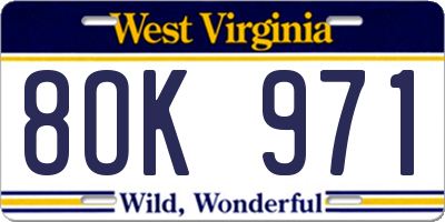 WV license plate 8OK971