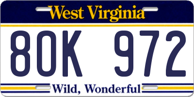 WV license plate 8OK972