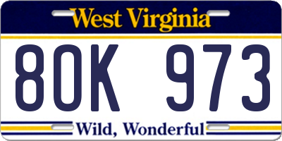 WV license plate 8OK973
