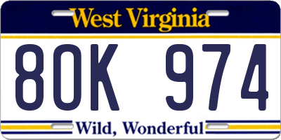 WV license plate 8OK974
