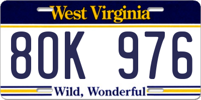 WV license plate 8OK976