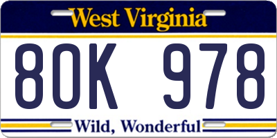 WV license plate 8OK978