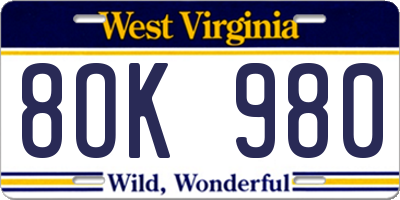 WV license plate 8OK980