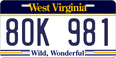 WV license plate 8OK981