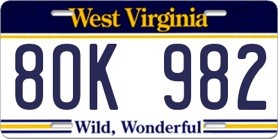WV license plate 8OK982