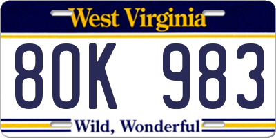 WV license plate 8OK983