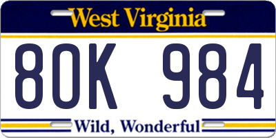 WV license plate 8OK984