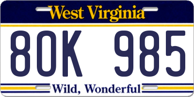 WV license plate 8OK985