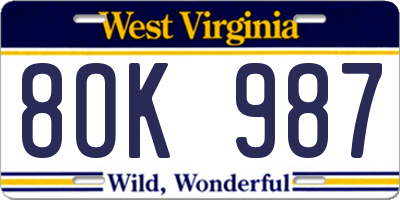 WV license plate 8OK987