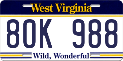 WV license plate 8OK988