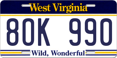WV license plate 8OK990