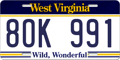 WV license plate 8OK991