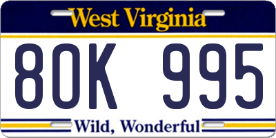 WV license plate 8OK995
