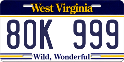 WV license plate 8OK999