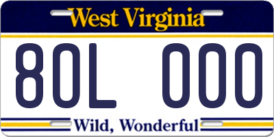 WV license plate 8OL000