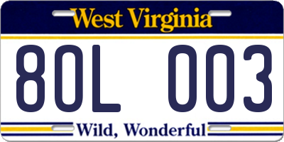 WV license plate 8OL003