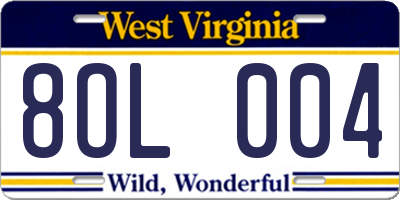 WV license plate 8OL004