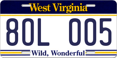 WV license plate 8OL005