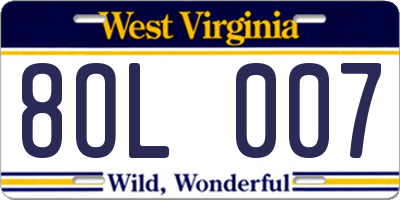 WV license plate 8OL007