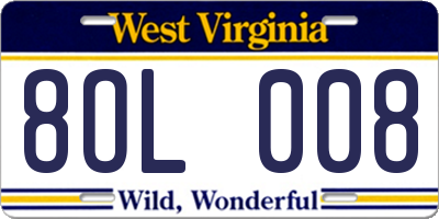 WV license plate 8OL008