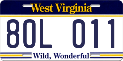 WV license plate 8OL011